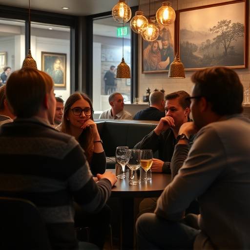 Une réunion de groupe dans un café de quartier à Montréal, illustrant le soutien social et le sentiment d'appartenance.